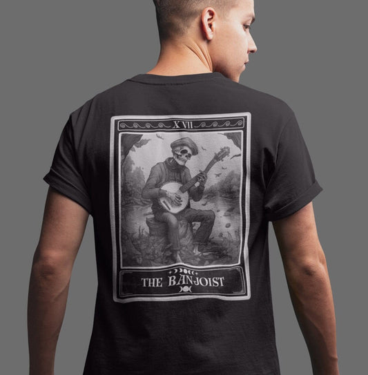 Banjo Player Shirt, The Banjoist Tarot Card Shirt BACK PRINT, Banjo Shirt Banjo Gifts for Banjoist