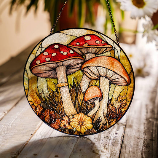 Mushroom Stained Glass SunCatcher Fungi Mycology Window Hanging Home Decoration