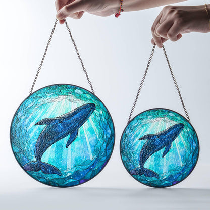 Whale Stained Glass Sun Catcher Ocean Art Window Decoration for Sea Life Lovers