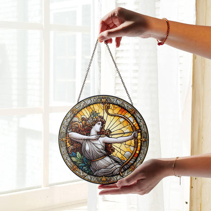 Artemis Stained Glass SunCatcher Greek Goddess Artemis Window Hanging Protection