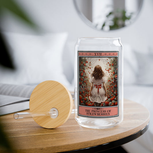 Strawberry Tarot Card Tumbler - 16oz Sipper Glass with Lid for Strawberry Lovers
