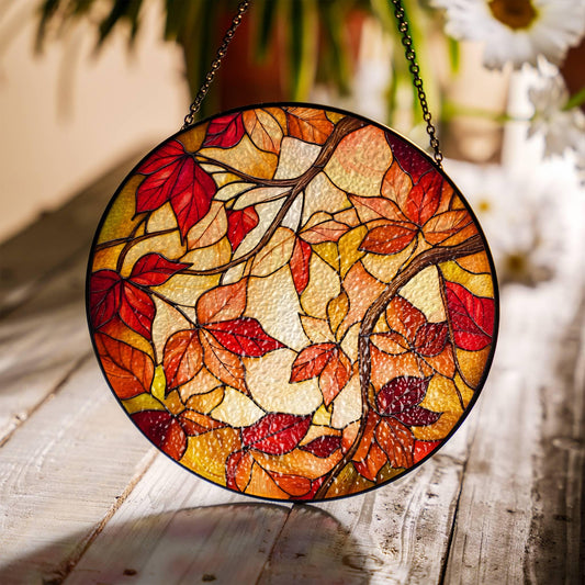 Autumn Stained Glass SunCatcher Fall Season Window Hanging Autumn