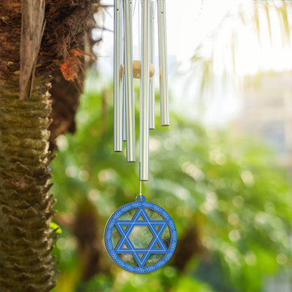 Star of David Wind Chime - Jewish Suncatcher Home Decor Hanukkah Israel Colors