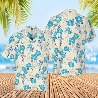 Hummingbird Hawaiian Shirt, Bird Lover Button Up Shirt Birdwatching