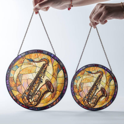 Saxophone Stained Glass Sun Catcher - Jazz Music Window Hanging Decor