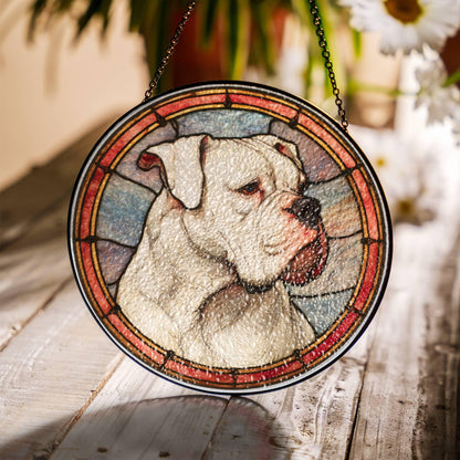 White Boxer Stained Glass Sun Catcher - Dog Light Catcher Window Decoration