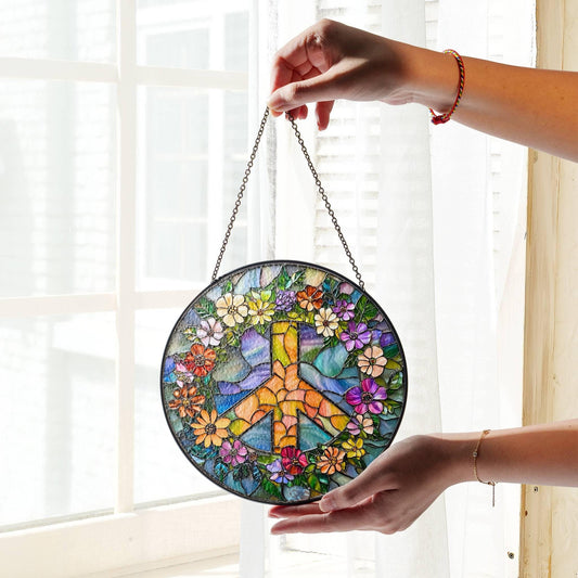 Peace Sign Stained Glass SunCatcher Peace Symbol Light Catcher Window Decor Art
