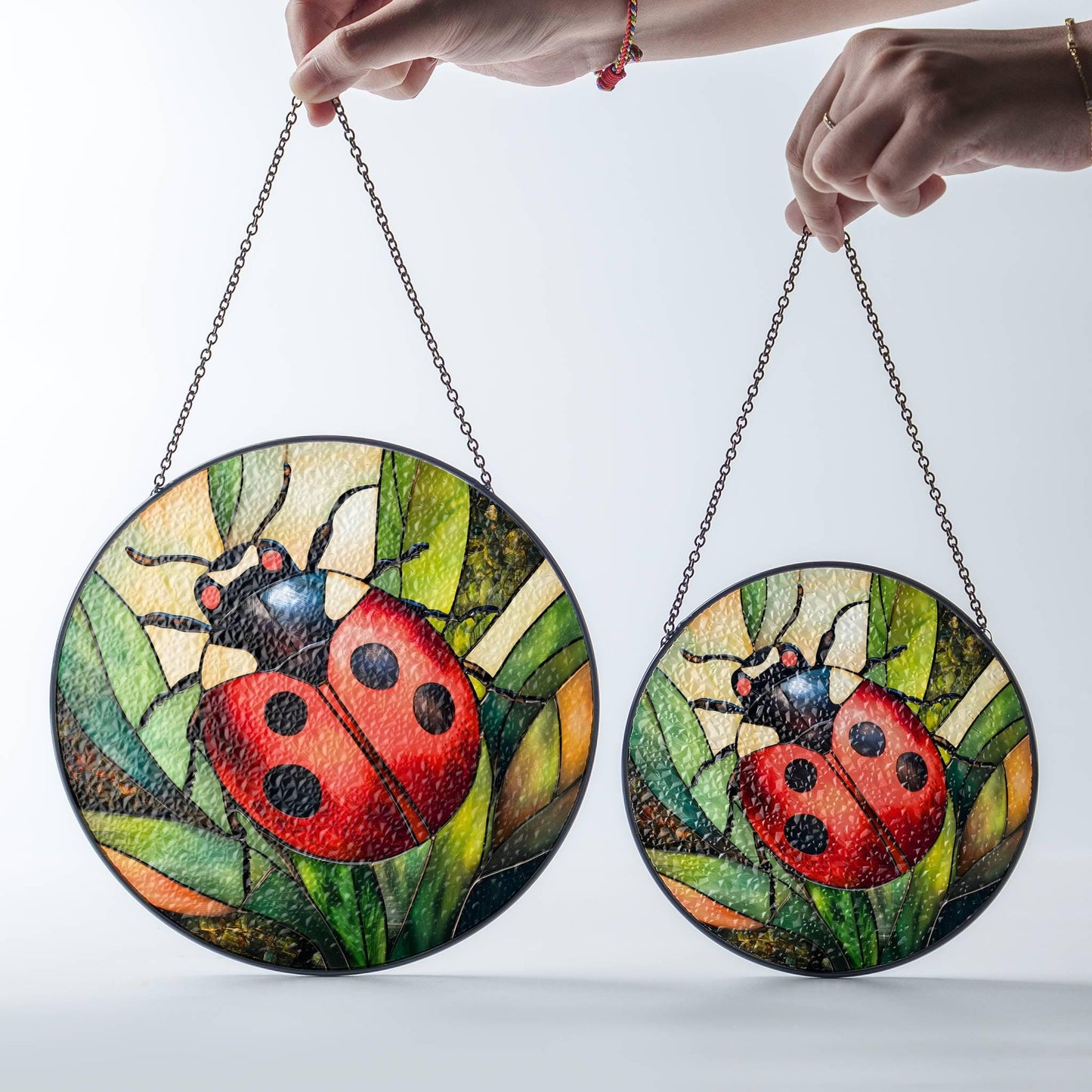 Ladybug Stained Glass SunCatcher Lady Bug Art Window Hanging Good Luck