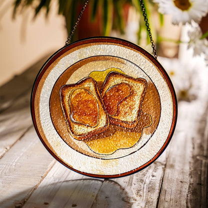 French Toast Stained Glass Food SunCatcher Window Hanging Breakfast Home Decor