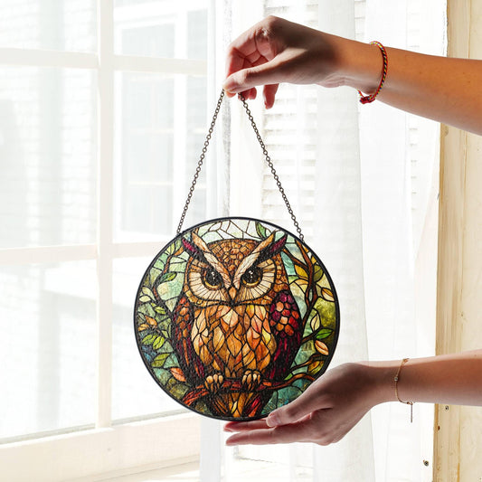 Owl Stained Glass Sun Catcher - Bird Lover Window Decoration