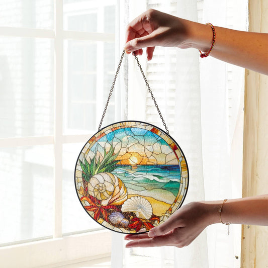 Seashell Stained Glass SunCatcher Sea Shell Sea Life Window Hanging Beach Home