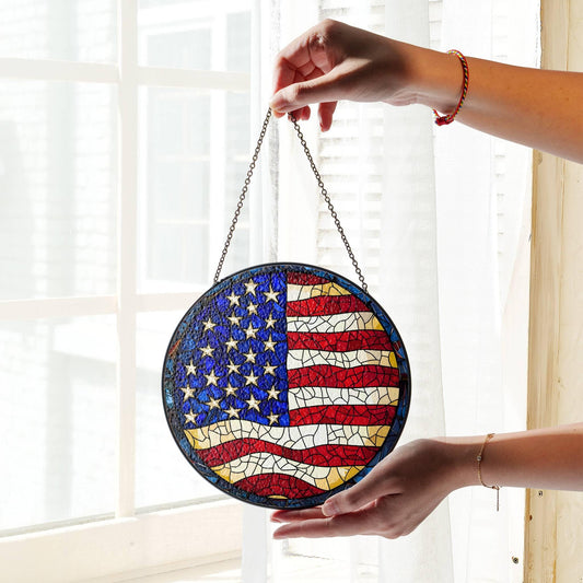 Vintage American Flag Stained Glass Sun Catcher - Patriotic Home Decoration
