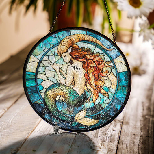 Capricorn Stained Glass Zodiac SunCatcher Capricorn Gift Window Hanging