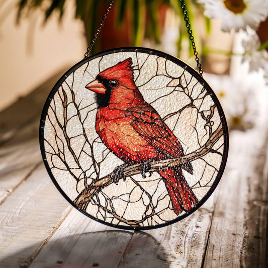 Red Cardinal Stained Glass SunCatcher Northern Cardinal Bird Window Hanging