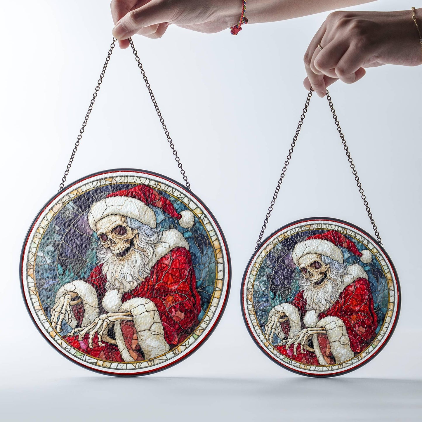 Skeleton Christmas Suncatcher - Faux Stained Glass Skull Window Decor