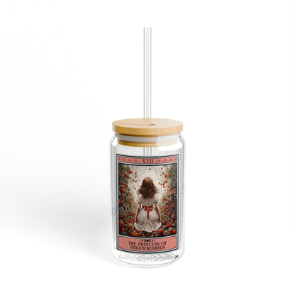 Strawberry Tarot Card Tumbler - 16oz Sipper Glass with Lid for Strawberry Lovers