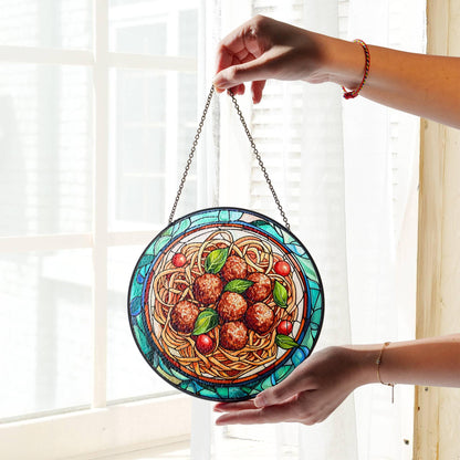 Italian Food Sun Catcher - Spaghetti Meatballs Window Decoration for Pasta Lovers