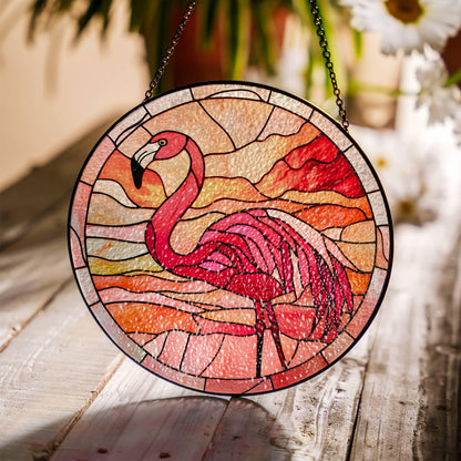 Flamingo Stained Glass Sun Catcher Bird Light Catcher Window Hanging Flamingo Home Decoration