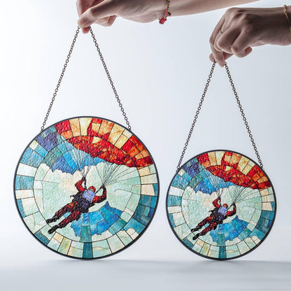 SkyDiving Stained Glass Sun Catcher - Parachute Window Hanging Decor Sky Diver Gift