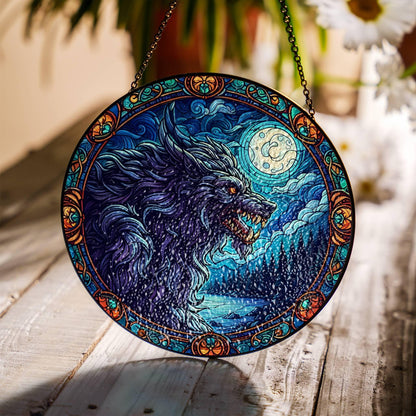 Werewolf Stained Glass SunCatcher - Cryptid Window Hanging Decor