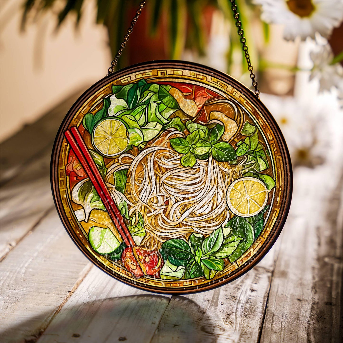 Vietnamese Pho Stained Glass Sun Catcher - Asian Food Lover Window Decoration