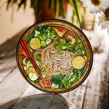 Vietnamese Pho Stained Glass Sun Catcher - Asian Food Lover Window Decoration