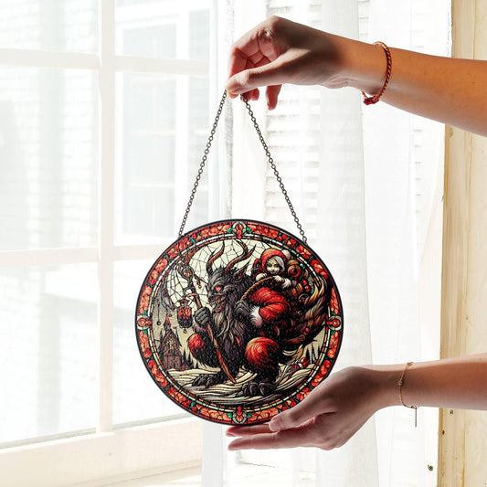 Krampus Suncatcher - Faux Stained Glass Christmas Window Decor