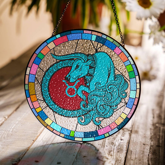 Taurus Stained Glass Zodiac SunCatcher LightCatcher Taurus Window Hanging