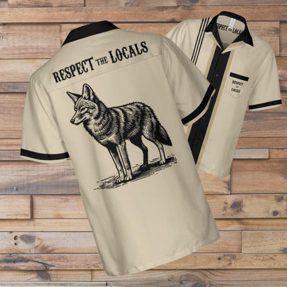 Coyote Button Up Shirt with Pocket, Coyote Respect The Locals Hawaiian Shirt Coyote Bowling Shirt