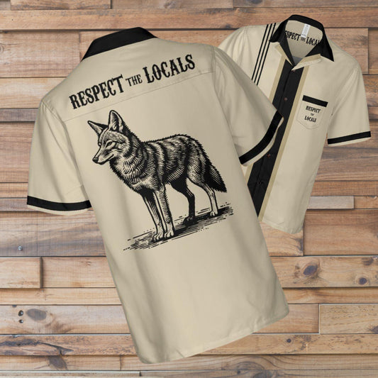 Coyote Button Up Shirt with Pocket, Coyote Respect The Locals Hawaiian Shirt Coyote Bowling Shirt