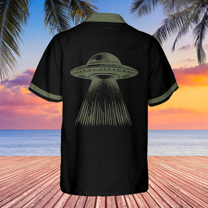 UFO Button Up Shirt with Pocket, Alien UFO Hawaiian Shirt Rockabilly Bowling Shirt