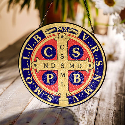 Saint Benedict Cross Stained Glass San Benito Cross SunCatcher Light Catcher Art