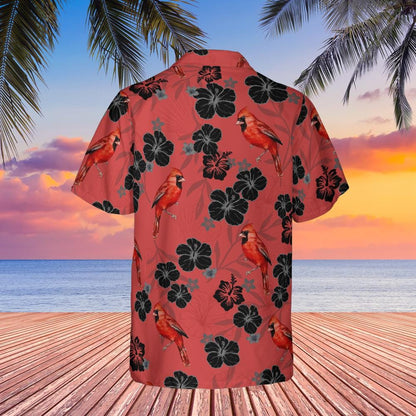 Red Cardinal Hawaiian Shirt, Bird Lover Shirt Red Cardinal Short-sleeve Hawaiian Shirt Birdwatching Shirt Bird Watching