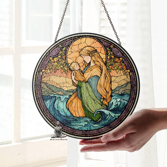 Danu Goddess Stained Glass SunCatcher - Celtic Goddess Window Hanging Decor