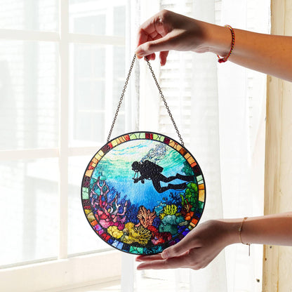 Scuba Diving Gift Stained Glass SunCatcher Scuba Diver Gifts Home Decoration