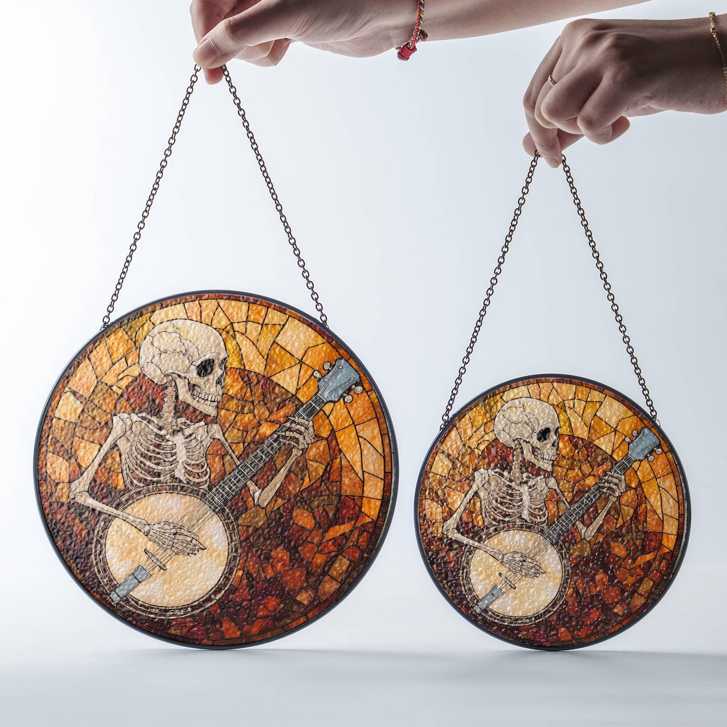 Banjo Stained Glass SunCatcher Skeleton Banjoist Light Catcher Window Hanging