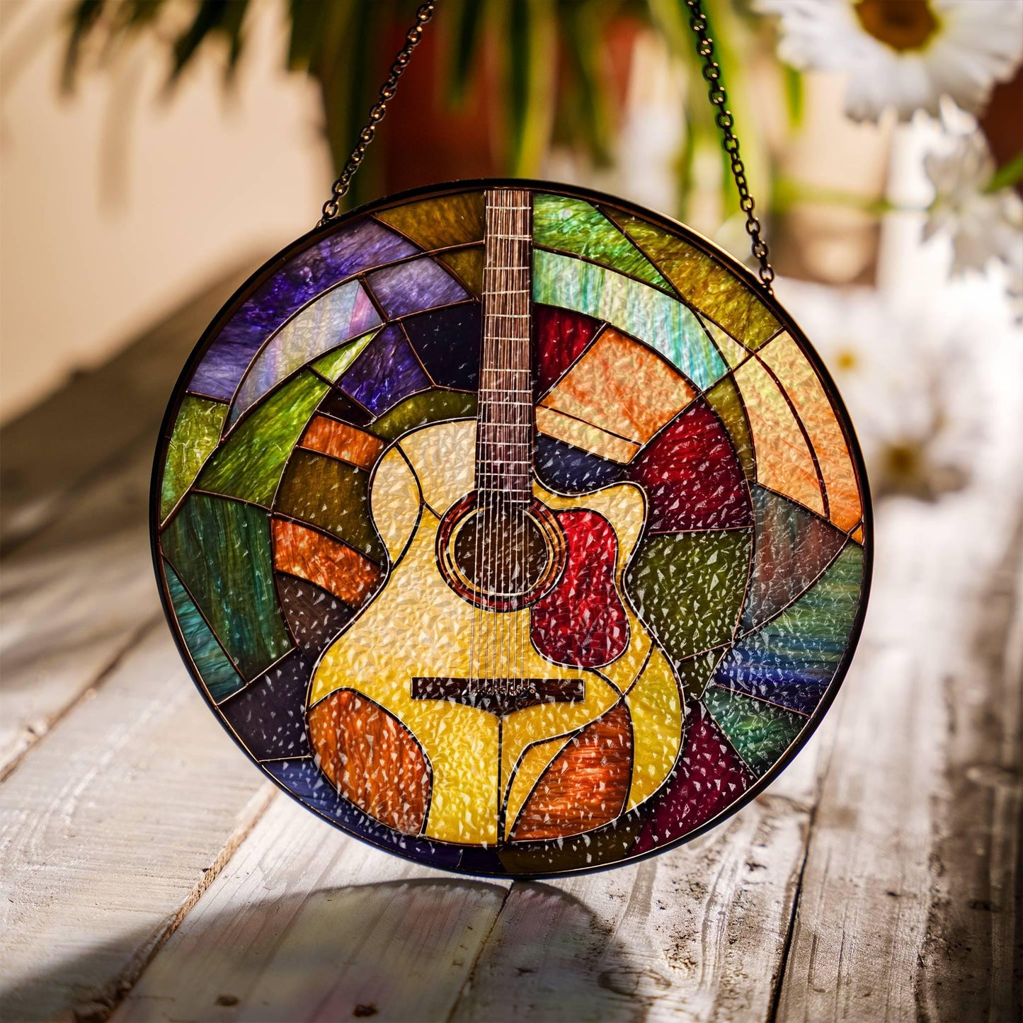 Guitar Stained Glass Sun Catcher Guitar Light Catcher Window Hanging Home Decoration Guitarist Gift