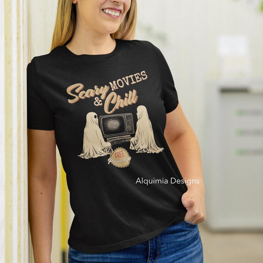 Scary Movies & Chill Shirt, Halloween Shirt, Trendy Vintage Inspired Tee