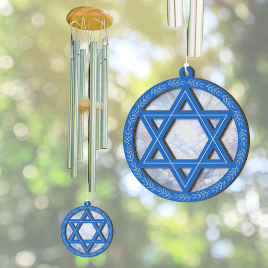 Star of David Wind Chime - Jewish Suncatcher Home Decor Hanukkah Israel Colors