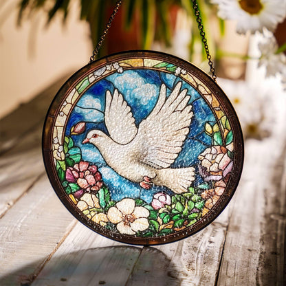 Dove Stained Glass SunCatcher Dove Bird Window Hanging Home Peace Doves Decor