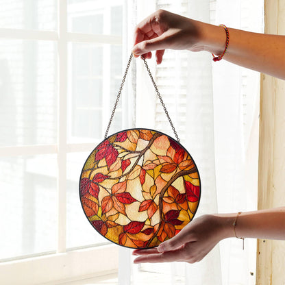 Autumn Stained Glass SunCatcher Fall Season Window Hanging Autumn