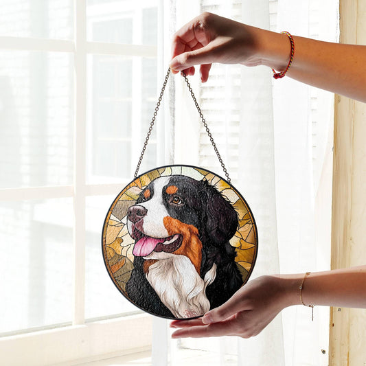 Bernese Mountain Dog Stained Glass Sun Catcher Window Decoration for Dog Lovers