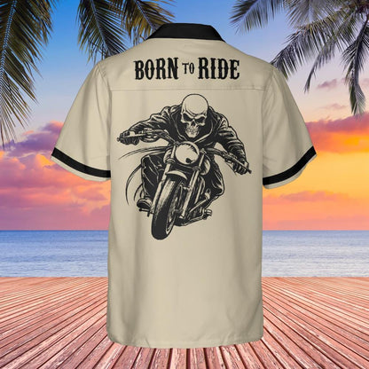 Born to Ride Motorcycle Button Up Shirt with Pocket, Biker Short-sleeve Hawaiian Shirt Motorcycle Rider Gifts