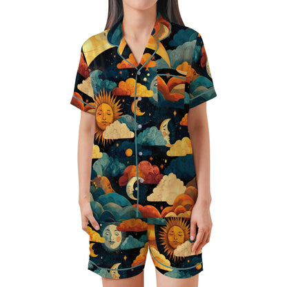Sun  Moon Satin Pajama Set - Womens Short Sleeve PJs