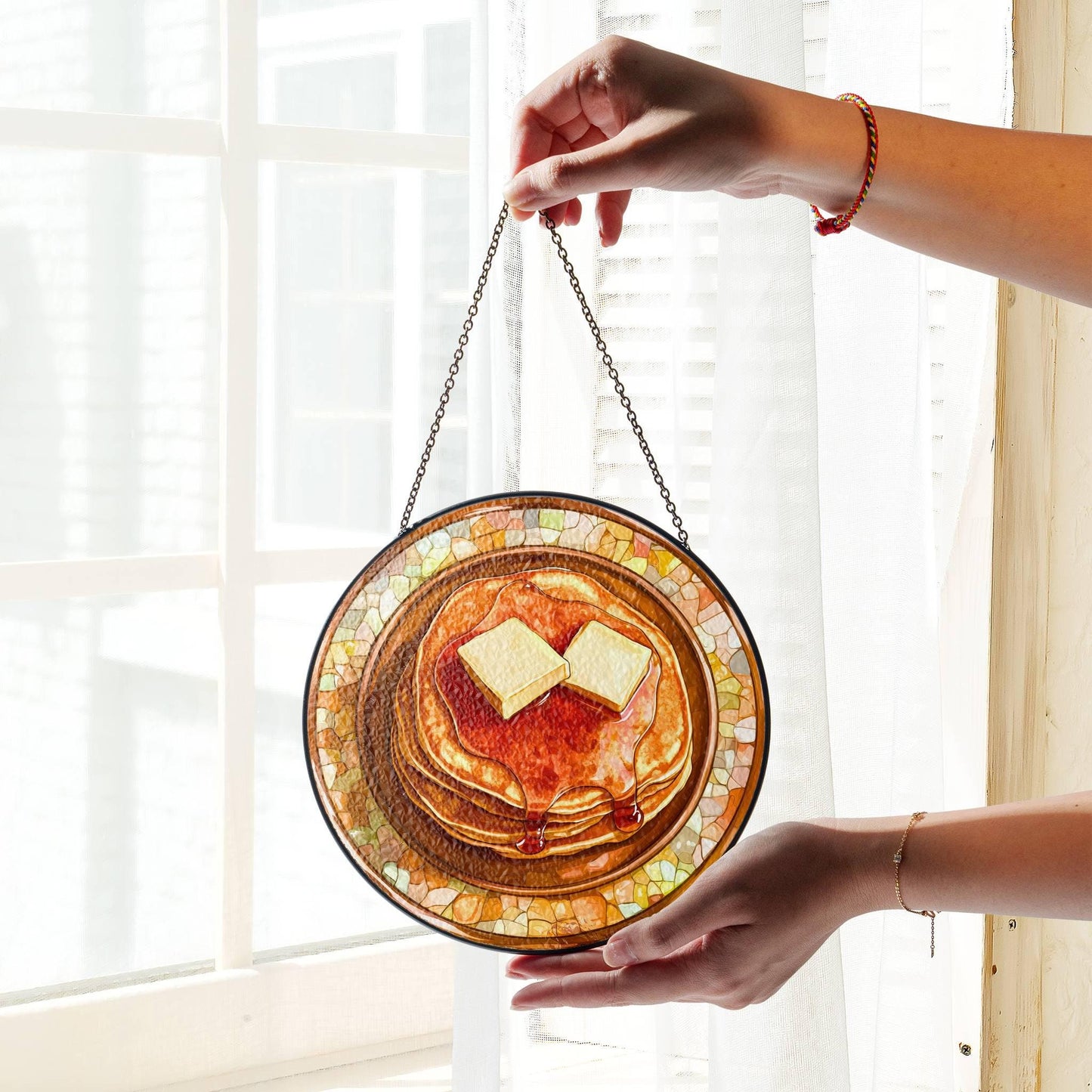Pancake Stained Glass Pancakes SunCatcher Window Hanging Breakfast Decor