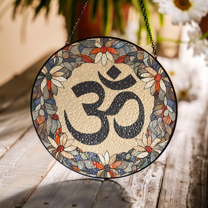 Om Stained Glass San Ohm SunCatcher Light Catcher Aum Window Hanging Protection
