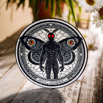 Mothman Stained Glass SunCatcher Mothman Cryptid Window Hanging Home Art