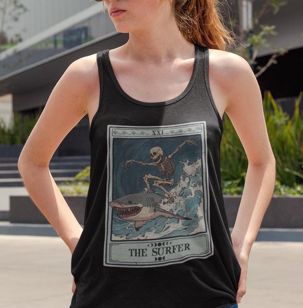 The Surfer Tarot Card Tank Top, Surfing Shirt, Beach Tee Ocean Lover Sea Life