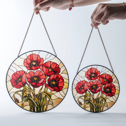 California Poppy Stained Glass SunCatcher Window Hanging Home Poppy Flower Art