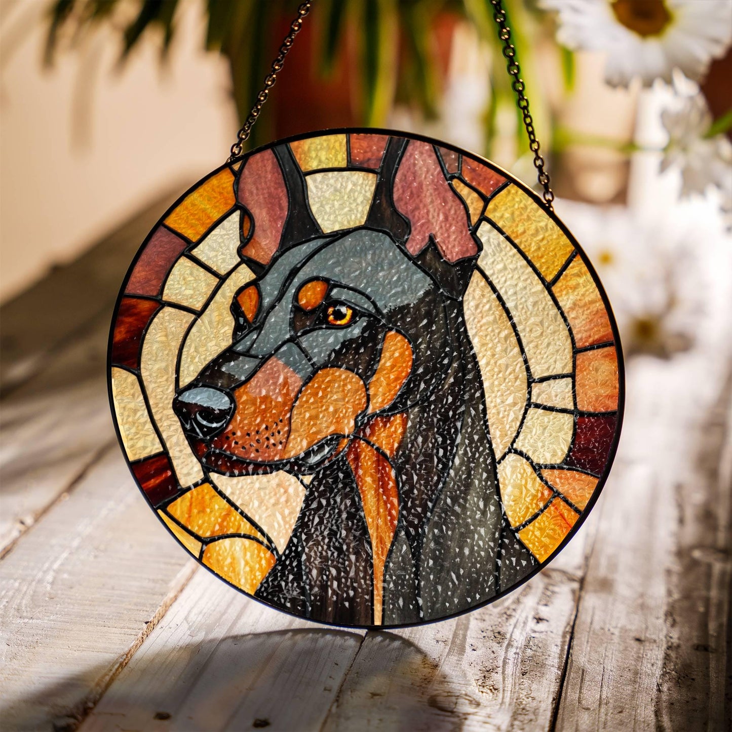 Doberman Stained Glass SunCatcher Doberman Window Hanging Home Decor Art